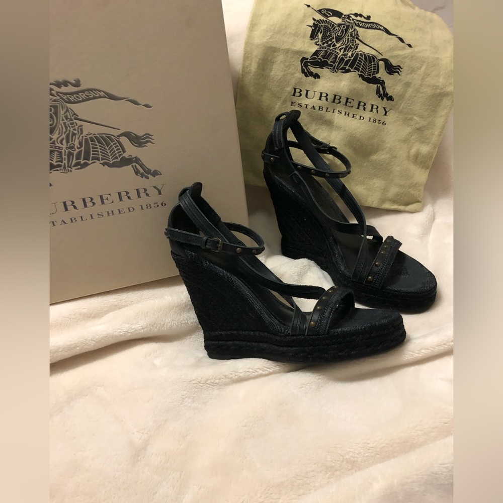 BURBERRY Italy Women's Sandal Denim Espadrille Wedge Platform
